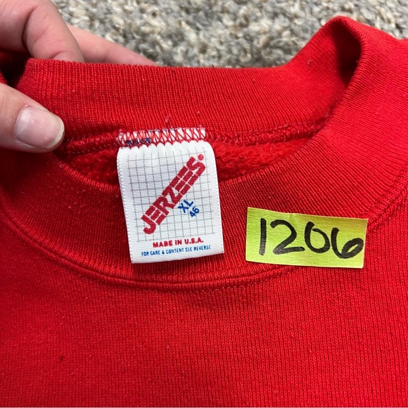 Vintage Jerzees sweatshirt mens XL extra large red crewneck blank USA 90s solid - Picture 6 of 11